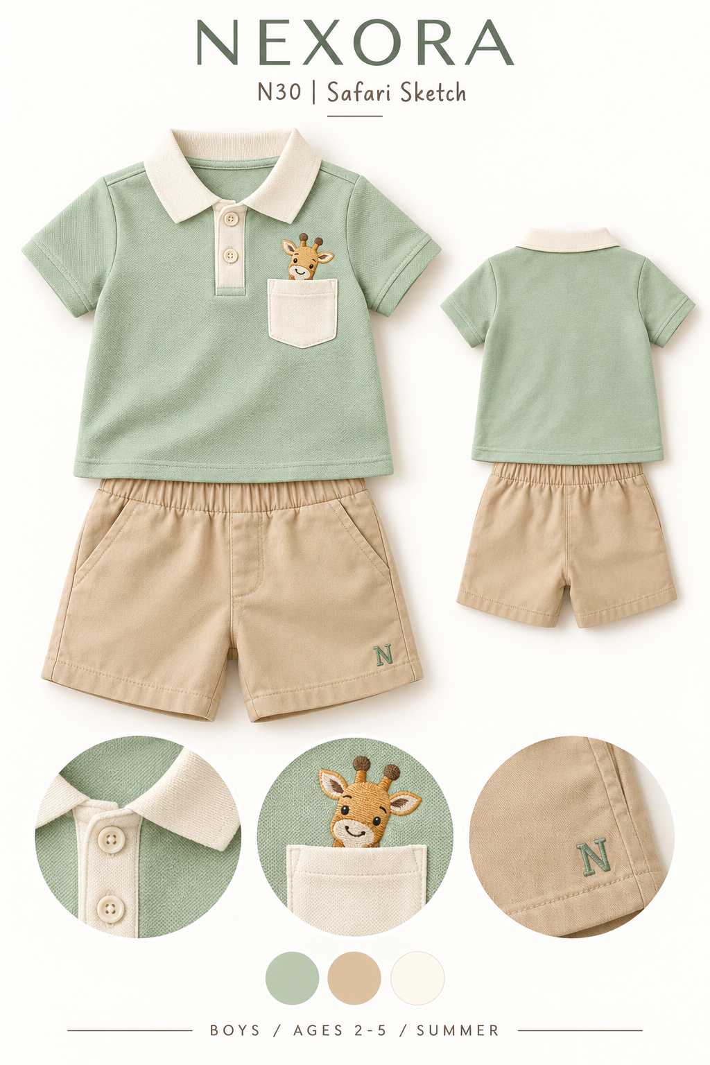 NEXORA N30 Safari Sketch: front and back garment design