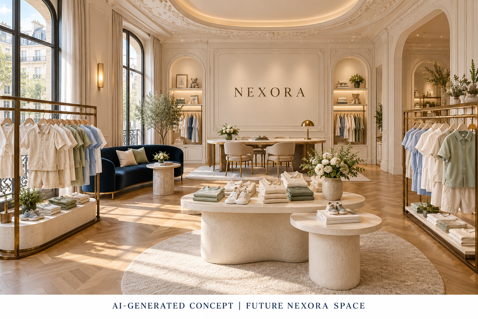 NEXORA Parisian-inspired childrenswear showroom concept